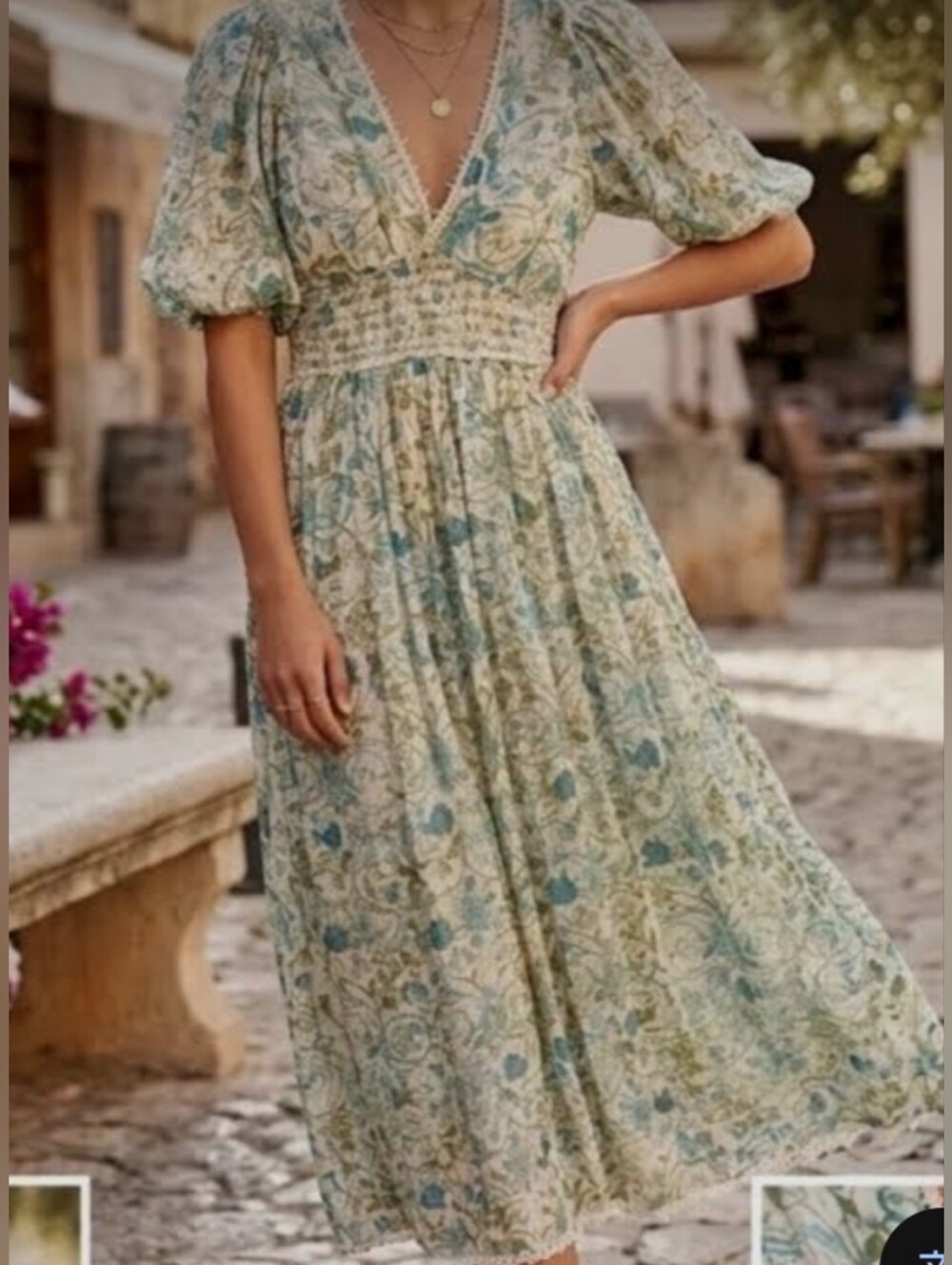Rococo Sand NWT Elan Floral V-Neck Puff Sleeve Maxi Dress Metallic Lurex M